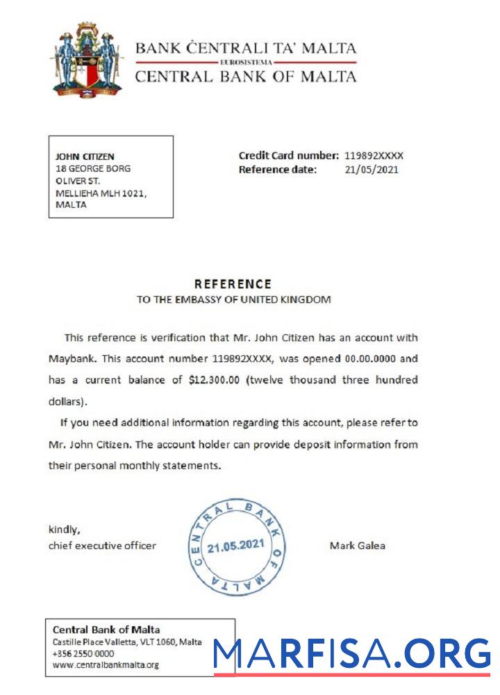 Blank Malta Central Bank of Malta reference template